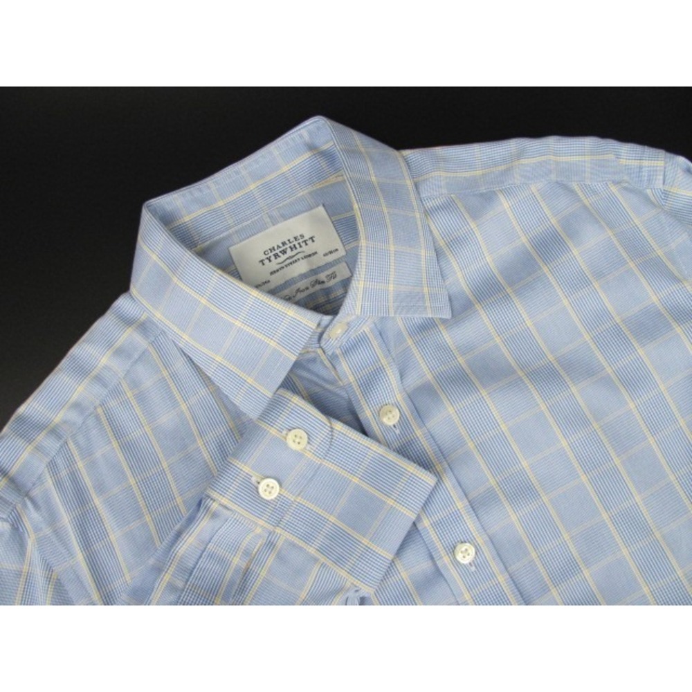 Charles Tyrwhitt Mens Dress Shirt 16.5/34 Blue Yellow Plaid Non-Iron Classic Fit
